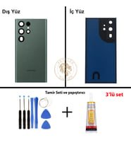 Samsung S22 Ultra Yeşil Arka Pil Kapağı Batarya Kapağı Lazer Kesim + Yapıştırıcı ve Vida Seti