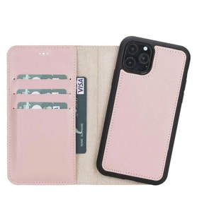 Apple iPhone 11 Pro Uyumlu Deri Cüzdanlı Kılıf Pembe