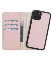 Apple iPhone 11 Pro Uyumlu Deri Cüzdanlı Kılıf Pembe