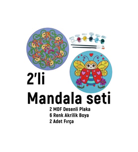 2'li Mandala Boyama Seti- Okul-aile Etkinliği-2 Ham Mdf Plaka, 6 Renk Boya,2 Fırça Model-31