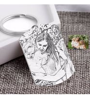 BK Gift Kişiye Özel Tam Boy Karakalem Anne ve İki Çocuk Pleksi Anahtarlık-1 (Beyaz)