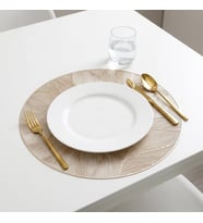 6'lı Plastik Amerikan Servis Seti, Yuvarlak 38 cm Gold Yaprak Desenli Supla, Yıkanabilir Silinebilir Tabak Altlığı, Yemek Masası Servis Sunum Matı