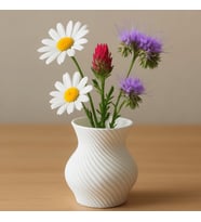 Dekoratif Vazo - 3D Baskı Modern Tasarım Minimalist Çiçeklik (Tatlı Beyaz)