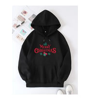 Yılbaşı Merry Christmas Baskılı Oversize Kapüşonlu Sweatshirt Hoodie - Siyah