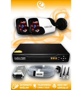 ELITCAM 2 Kameralı Panda 2 Dış Kamera Set HDD'siz Full HD Gece Görüşlü Güvenlik Kamerası Sistemi