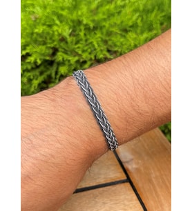 Gümüş Kazaziye El Örgüsü Bileklik BIL2007 : Gümüş - 20 cm : Gümüş - 17 cm : Gümüş - 18 cm : Siyah - 20 cm (Siyah)