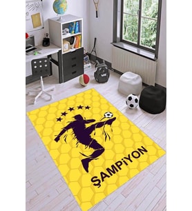 Sarı Ve Lacivert Kaymaz Taban Yıkanabilir Taraftar Halısı KD103