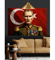 Askeri Üniformalı Atatürk Portresi Dekoratif Kanvas - Mdf Ahşap Tablo