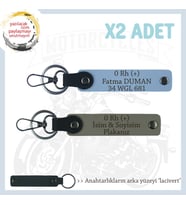 Motosiklet Aşıkları İçin, İsim Plaka ve 0 Rh (+) Kan Grubu Yazılı 2'li Anahtarlık, Kül Gri-Mavi-Laci (Çok Renkli)