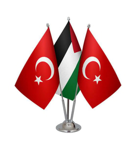 Masa Üstü Filistin Bayrağı Türk Bayrağı Üçlü Krom Direk Masa Bayrak Seti