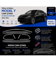 Tesla Model Y 2020 - 2024 Krom Tam Tur Cam Çıtası 10 Parça