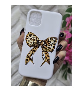 Iphone 11 Uyumlu Leopar Fiyonk Desenli İçi Kadife Lansman Telefon Kılıfı