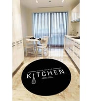 Siyah Kaymaz Kitchen Yazılı Yuvarlak Mutfak Halısı AR428
