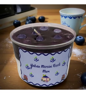 Yaban Mersini Reçel Mum  El Yapımı Kokulu Soya Wax Dekoratif Kavanoz Mum (Beyaz-Mor)