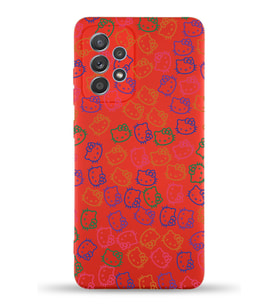 Samsung Galaxy A33 Uyumlu Lansman Kılıf Hello Kitty Tasarımlı İçi Kadife Kapak-Kırmızı (Şeffaf)
