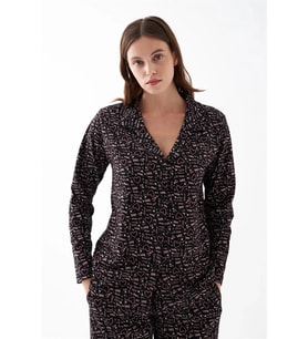 Giyim Kadın Siyah Düğmeli Kalp Desenli Pamuklu Pijama Takımı