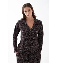 Giyim Kadın Siyah Düğmeli Kalp Desenli Pamuklu Pijama Takımı