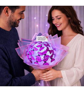 Solmayan Hediye Buket, Işıklı Kelebek Buketi (Pembe)