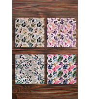 Doğal Taş Bardak Altlığı 4'lü Set - Çiçek Desenler Baskılı Stone Coasters