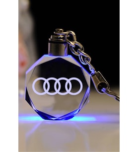 Audi Logolu 2 D Patlatma Kristal Led Işıklı Anahtarlık, Araba Anahtarlığı