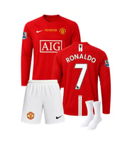 Ronaldo Manchester United 2008 Moscow Finali Kırmızı Uzun Kollu Retro 3'lü Çocuk Futbol Forma Seti (Forma,şort ve çorap)