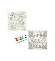 Okul-aile Etkinliği-2'li Tuval Boyama Seti. 20x20 Cm Uv Baskı 6 Akrilik Boya 1 Fırça-model-40