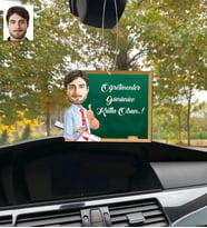 Kişiye Özel Karikatürlü Ahşap Araba Dikiz Ayna Süsü Öğretmen Erkek-1