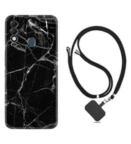 Tecno Spark 8T Kılıf Resimli Boyun Askılı İpli Desenli Silikon Fragile Black Mermer 1378