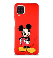 Samsung Galaxy A12 Soft Premier Kapak Mickey Mouse-E Tasarımlı Silikon Kılıf - Kırmızı (Şeffaf)