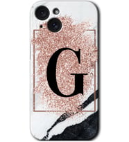 İphone 15 Kılıf HD Desen Baskılı Kılıf - Pembe Mermer Desenli G Harfi