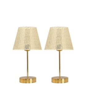 Star Gold Ayaklı Abajur Rattan Hasır Başlık Yatak Odası Salon Masa Lambası 2 Adet