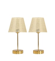 Star Gold Ayaklı Abajur Rattan Hasır Başlık Yatak Odası Salon Masa Lambası 2 Adet