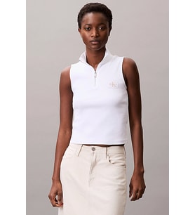 Calvin Klein Jeans Kadın Etiketli Kolsuz Yarım Fermuarlı Beyaz Bluz LV047C909G-YAA