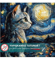 Yıldızlı Gece Kedi Posteri, Akıllı Kağıt Premium Eşsiz Tasarım Poster, Van Gogh Tablo,Duvar Posteri