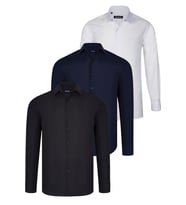 ÜÇLÜ SET G726 DEWBERRY GÖMLEK-SİYAH-BEYAZ-LACİVERT (Karışık)