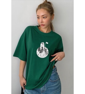 Unisex Astronot Baskılı T-shirt (Yeşil)