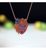 Opal Taşlı Renkli Mineli Japon Maske Gümüş Kolye