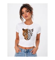 Kadın Baby Tee Crop Tişört Leopar Baskılı Slim Fit Wild Trend %100 Pamuk
