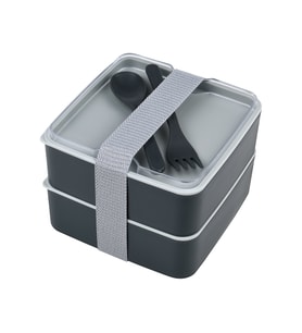 Double Kare İki Katlı Lunch Box Beslenme Saklama Kutusu - Gri