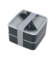 Double Kare İki Katlı Lunch Box Beslenme Saklama Kutusu - Gri