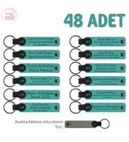 Çocuk Partisi İçin Kişiselleştirilmiş Anahtarlık 48’li Set, Herkese Özel Hediye, Koyu Turkuaz & Gri