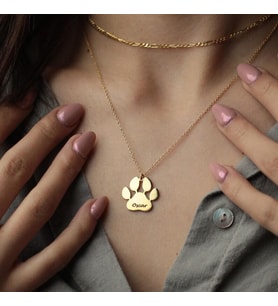 Kişiye Özel 925 Ayar Gümüş Köpek Pati Harf Kolye (Gold)
