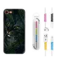 Apple iPhone 5 6 7 8 Plus Se XR Kılıf Kablo Koruma Spiral Silikon Flowers Cat 1345