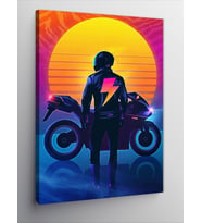 Kanvas Tablo Gün Batımındaki Motorcu