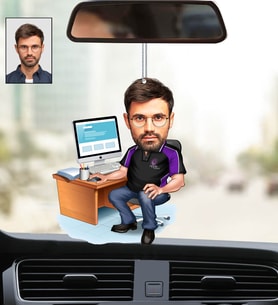 Kişiye Özel Fotoğraflı Yazılımcı 2 Tasarımlı Karikatür Araba Dikiz Ayna Süsü