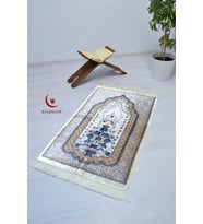 Lüks Hediyelik Çeyizlik Simli Kadife Seccade (Lacivert)