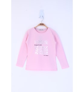 Toontoy Kız Çocuk Leopard Style Baskılı Tişört (Açık Pembe)
