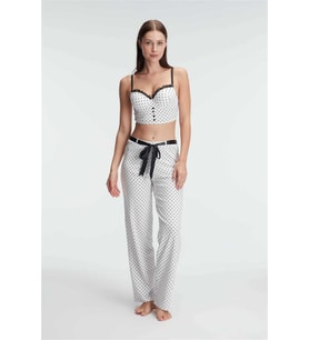 BraletSütyen Pamuklu Puantiye Desenli Desteksiz Dantel Detaylı Pijama Takımı (Karışık)