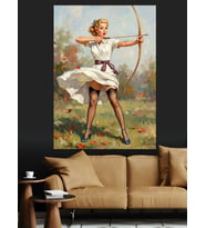 Ok Atan Pin-Up Kız Dekoratif Kanvas - Mdf Ahşap Tablo
