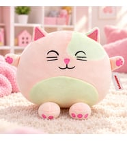 Moontoys Peluş Yastık Tombik Kedi 35 cm Pembe Krem Sevimli Kedi Figürlü